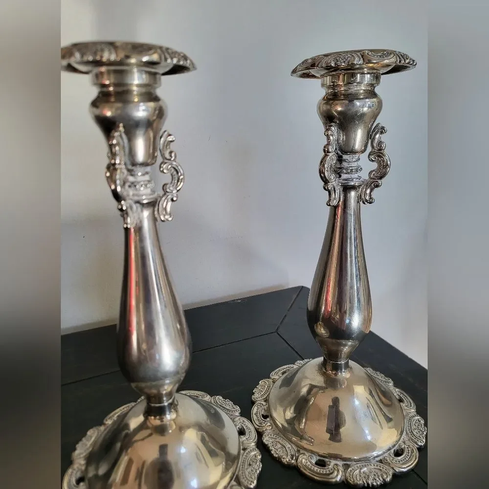 2 Baroque Wallace Silver Plate Antique Victorian Rococo Candlestick Holders 9x4
